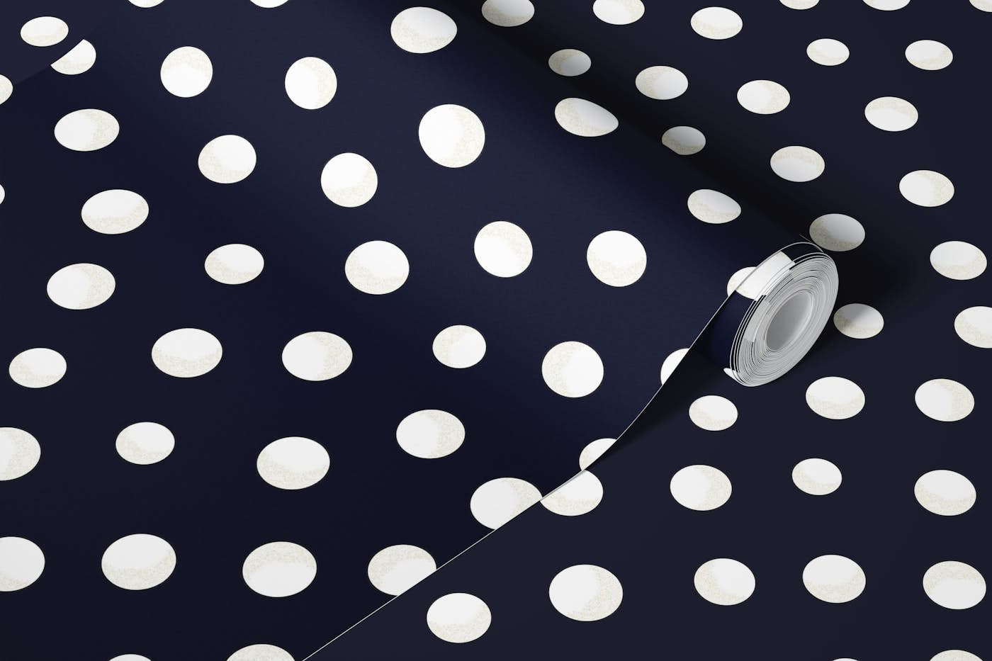 Shining golden and white dots navy colored pattern wallpaper roll