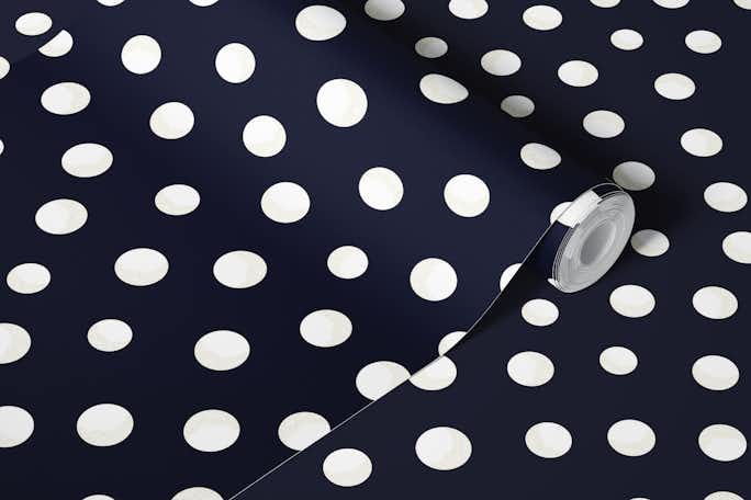 Shining golden and white dots navy colored patternwallpaper roll