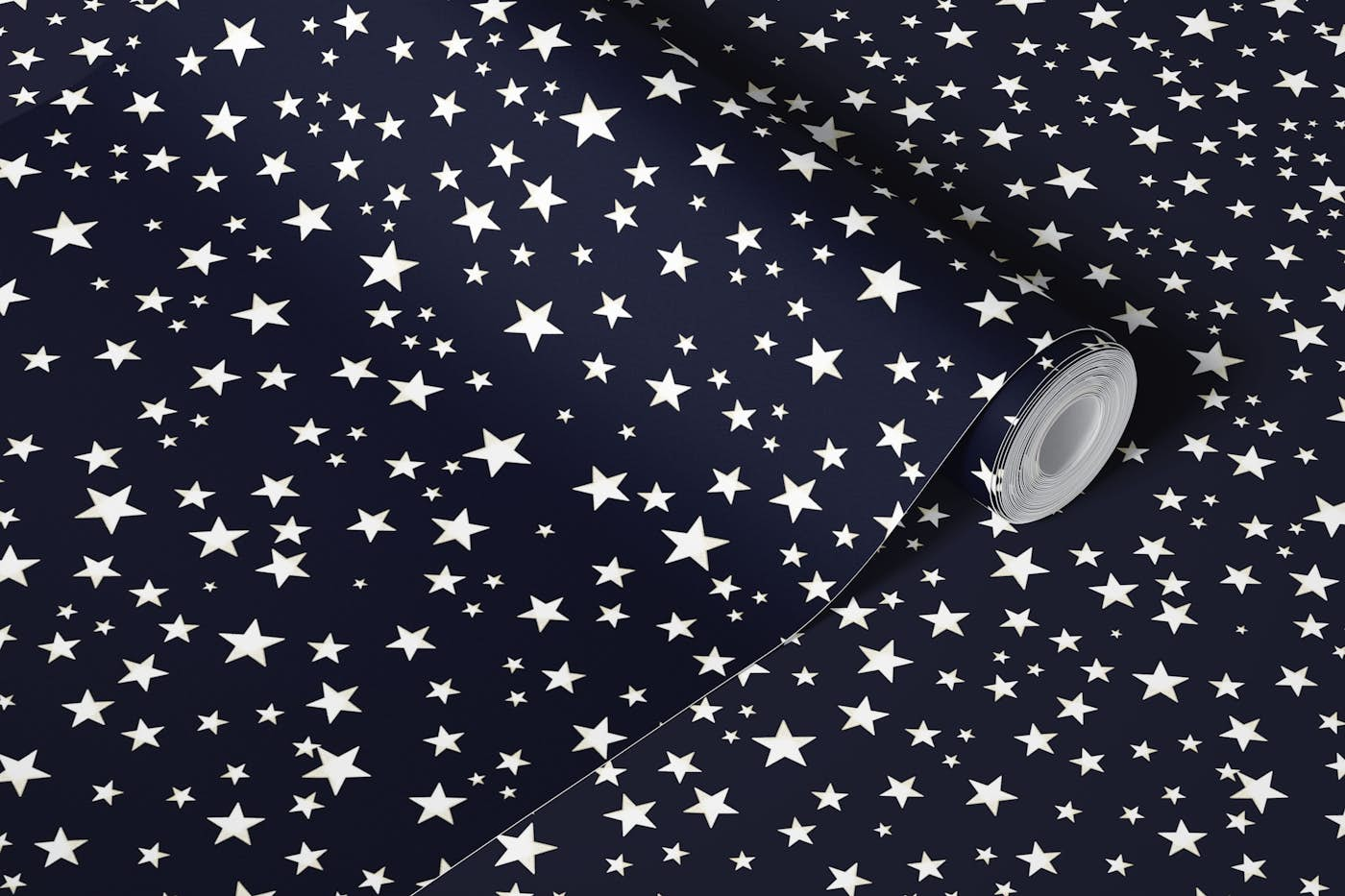 Shining golden and white stars navy colored pattern wallpaper roll