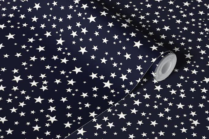 Shining golden and white stars navy colored patternwallpaper roll