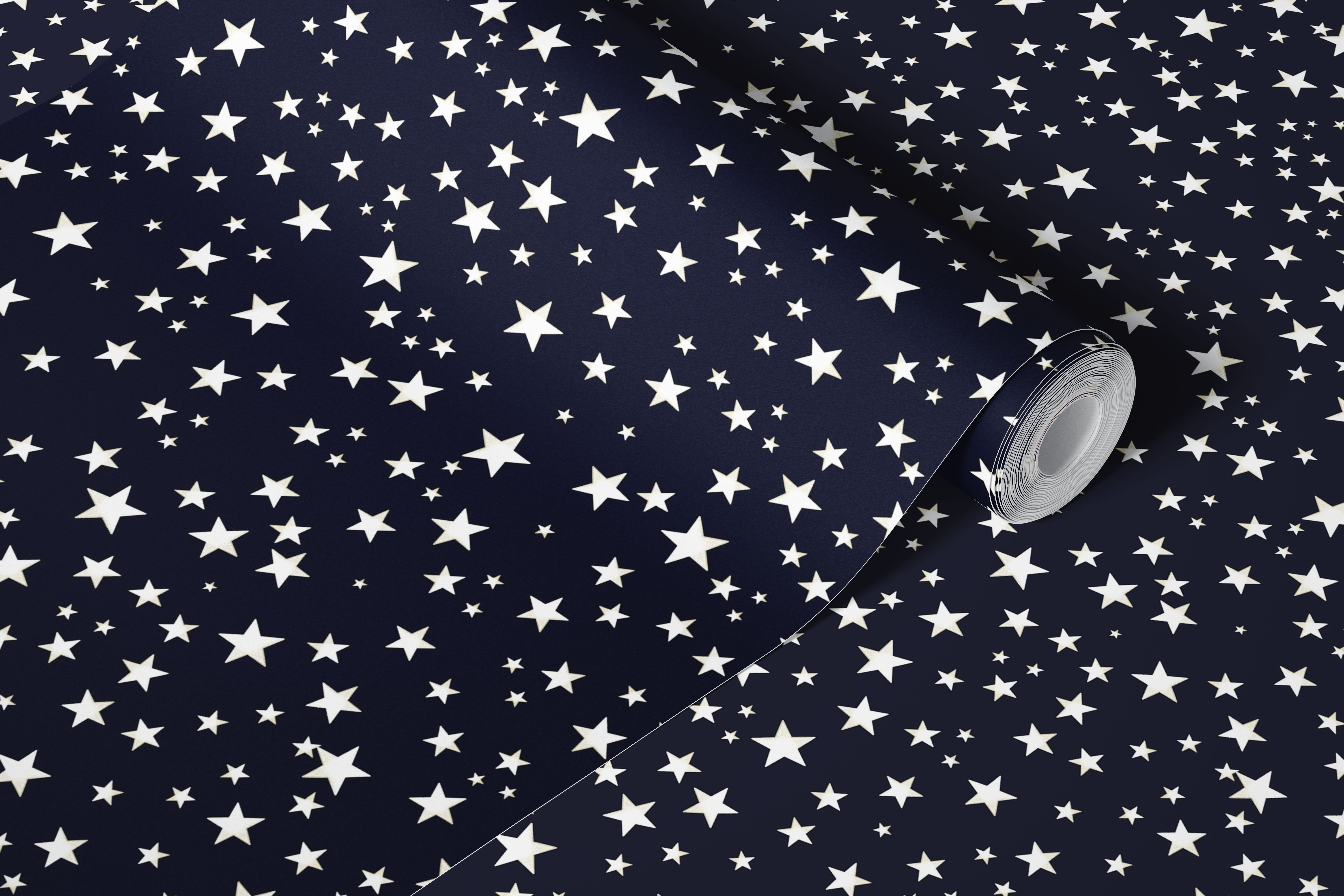 Golden and white stars on navy wallpaper