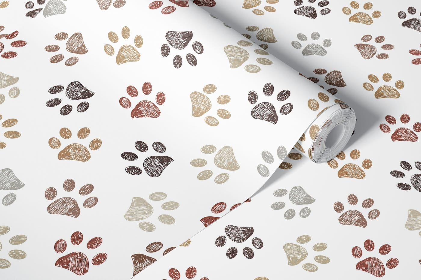 Brown doodle paw prints cat dog lover wallpaper roll