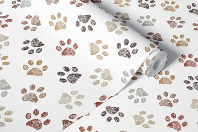 Brown doodle paw prints cat dog loverwallpaper roll