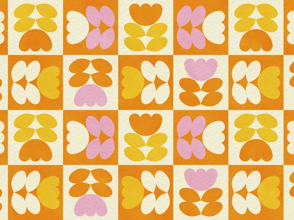mid century floral in orange