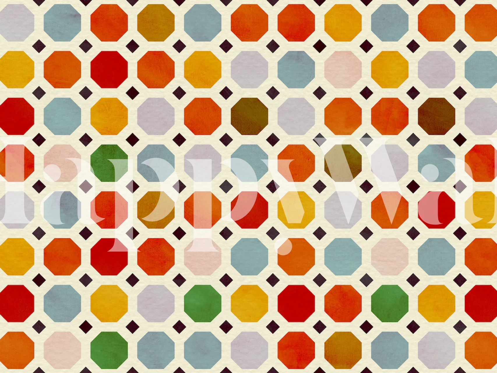 Geometryczna fototapeta w stylu retro z kolorowymi kształtami z połowy XX wieku