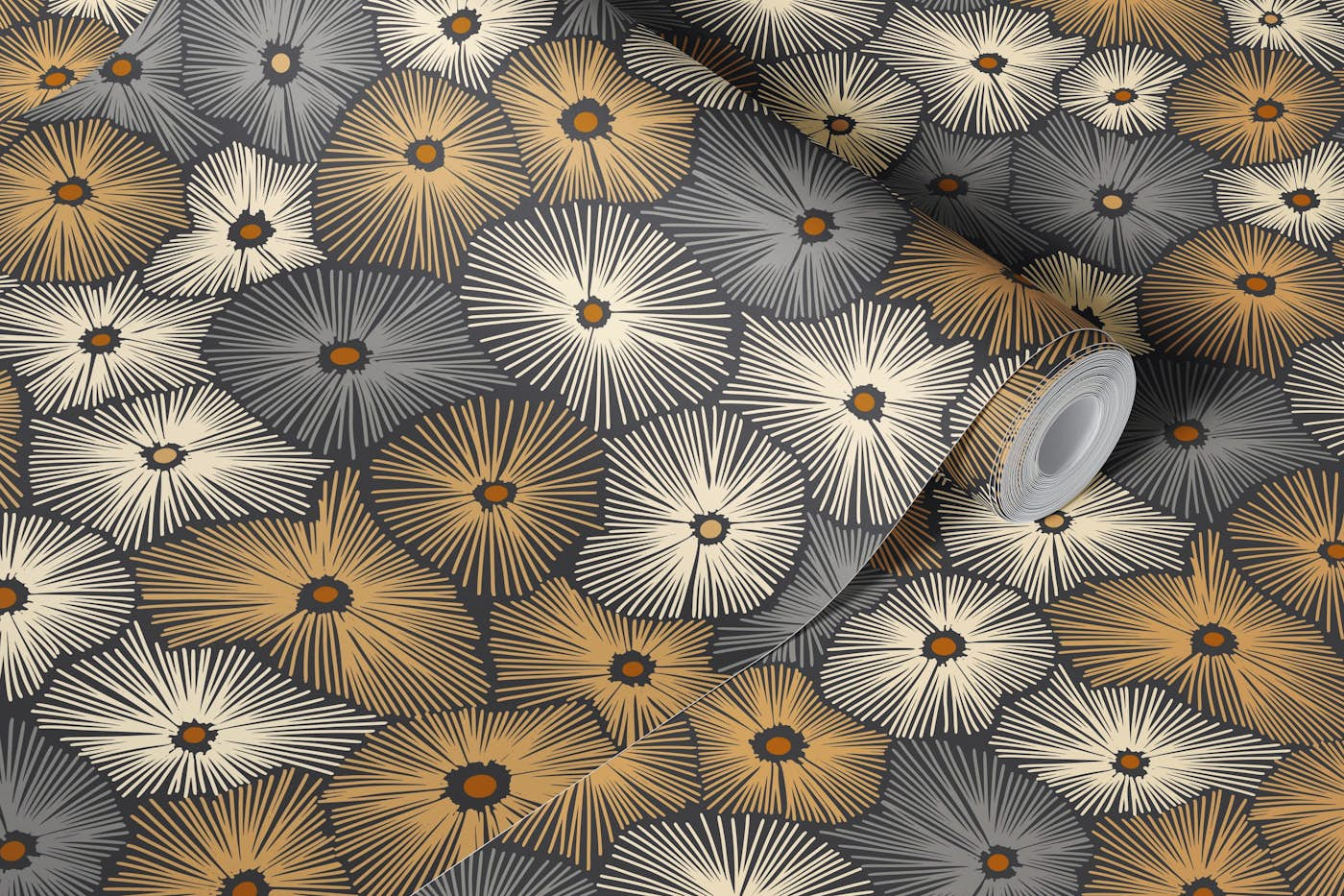 Abstract boho Sea anemones earthy dark wallpaper roll