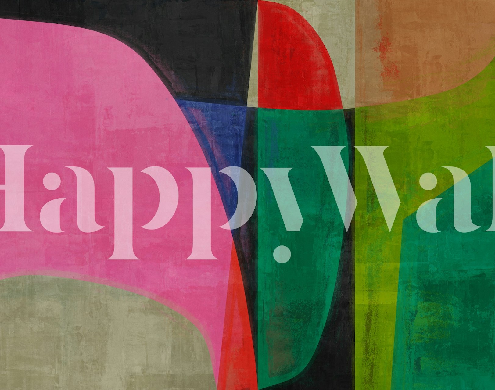 Colorful abstract shapes in pink, green, and beige wallpaper