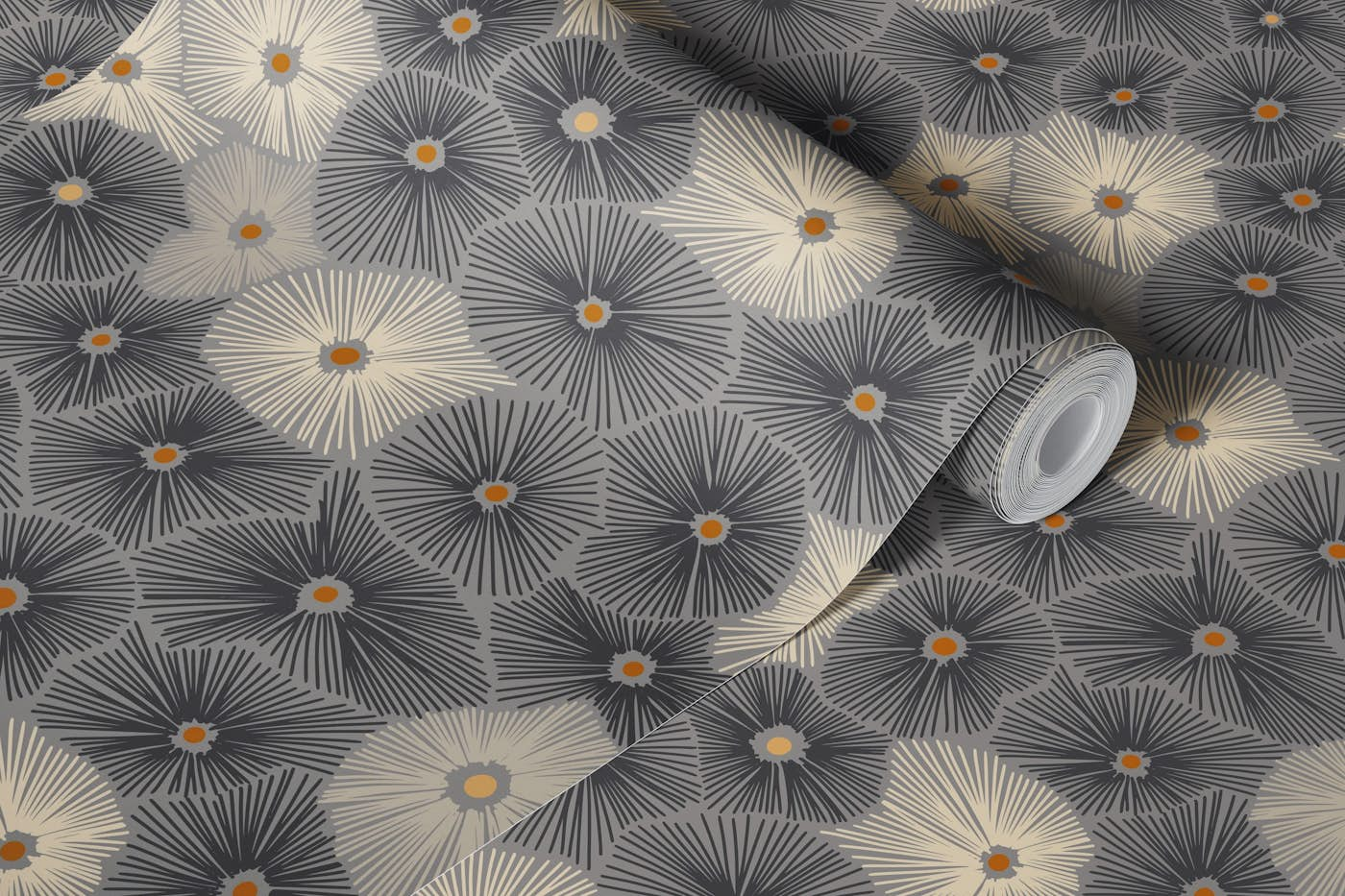 Abstract boho Sea anemones dark 3 wallpaper roll