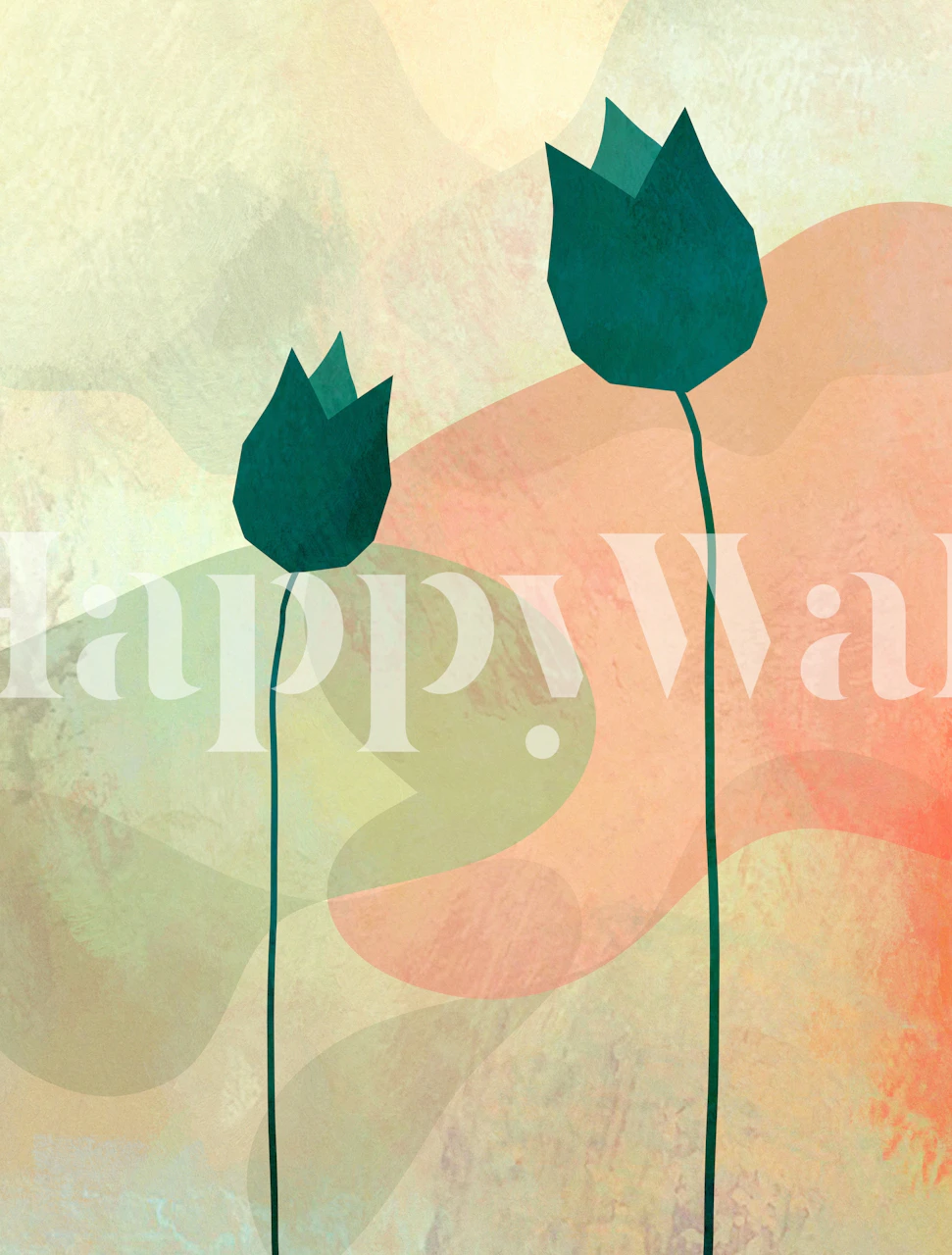 Papier peint Green Tulips affiché dans une pièce