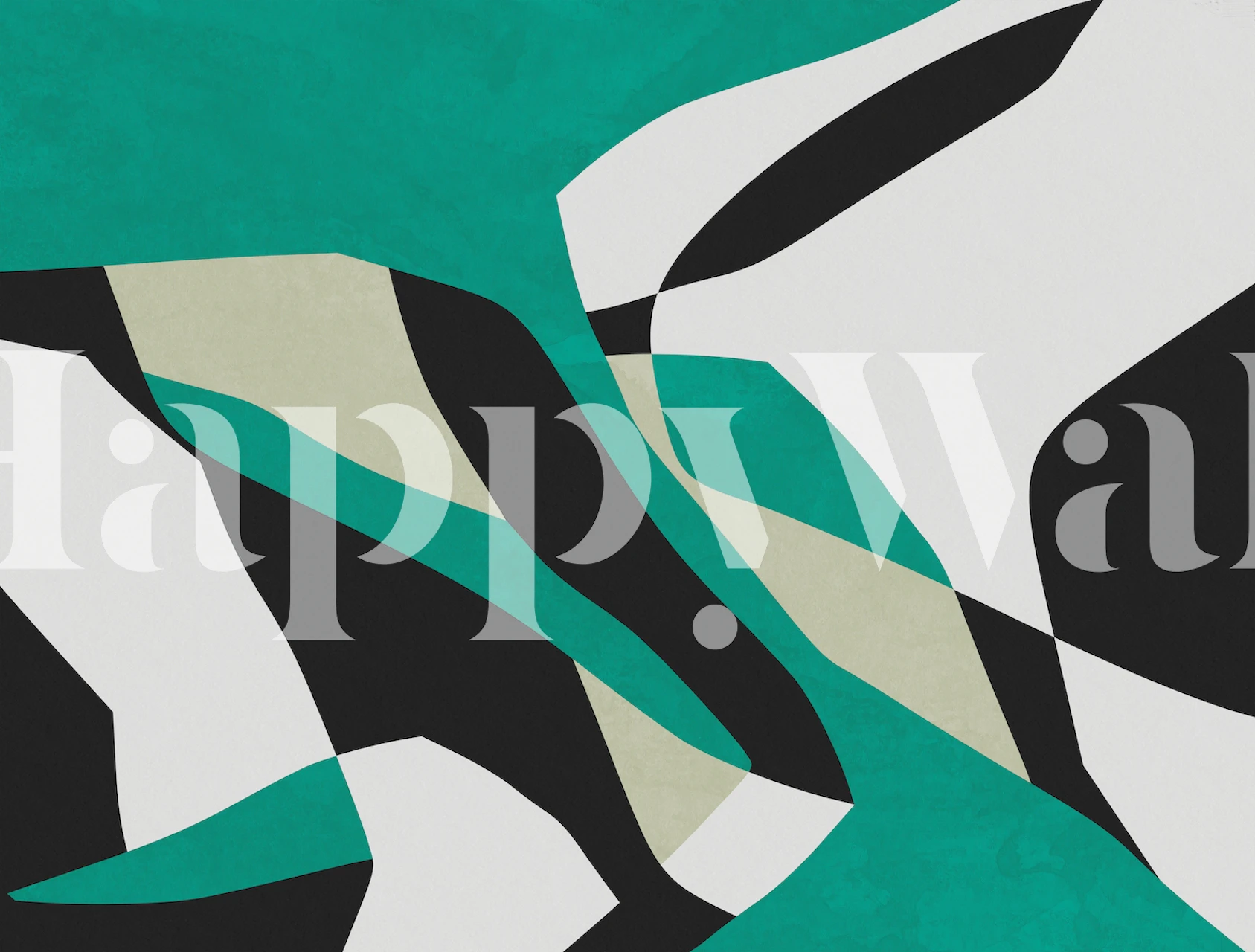 Abstract geometric pattern featuring black, turquoise, and white shapes wallpaper