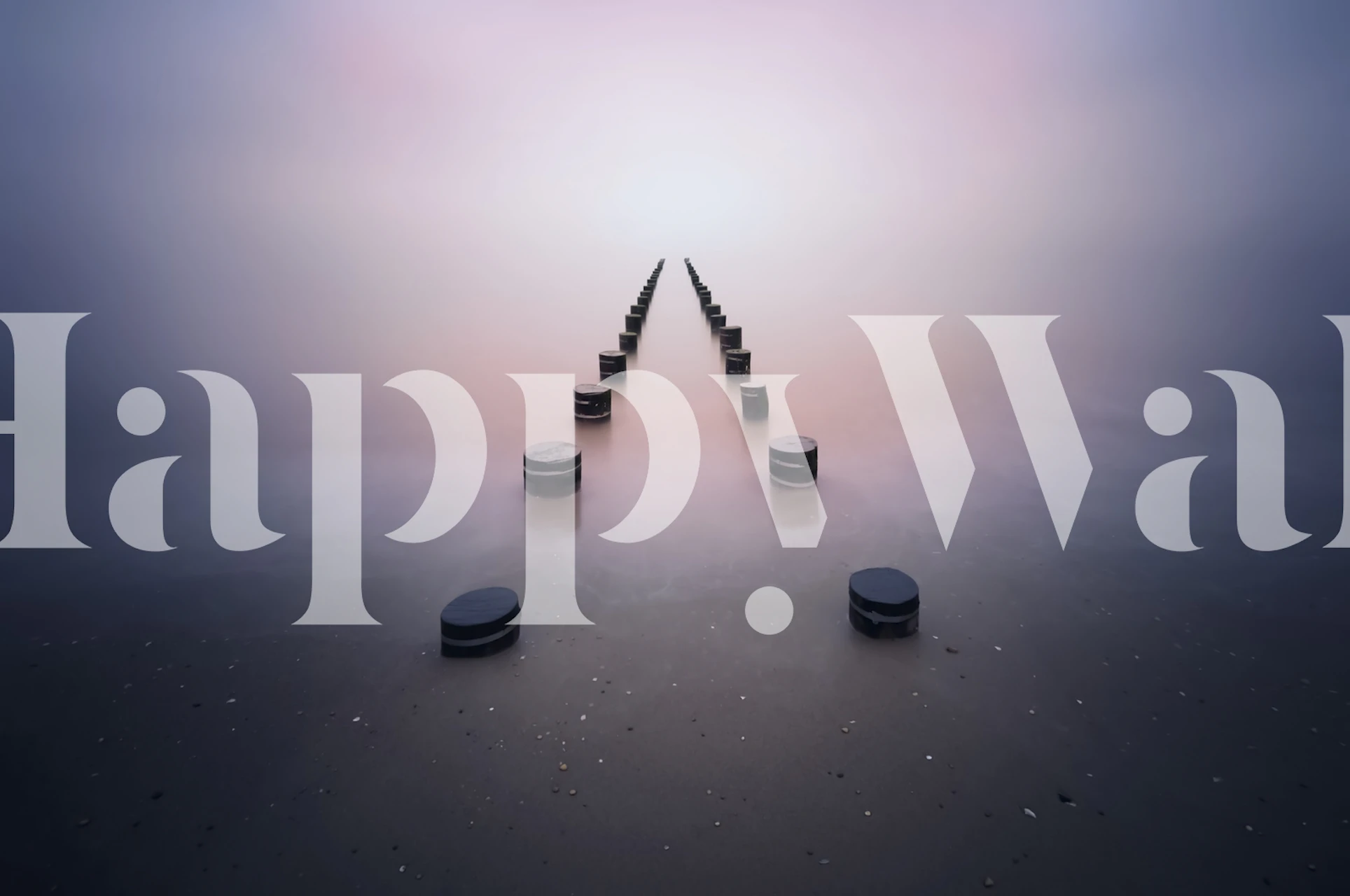 Foggy landscape with black posts and soft pastel gradients wallpaper