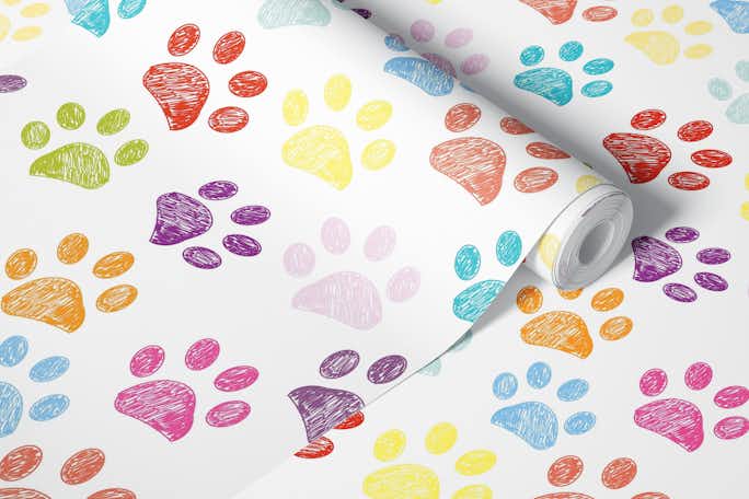 Colorful doodle paw prints cat dog lover IIwallpaper roll