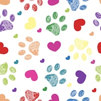 Colorful doodle paw prints with hearts cat dog lover wallpaper