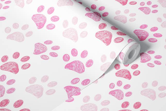 Pink paw prints patternwallpaper roll