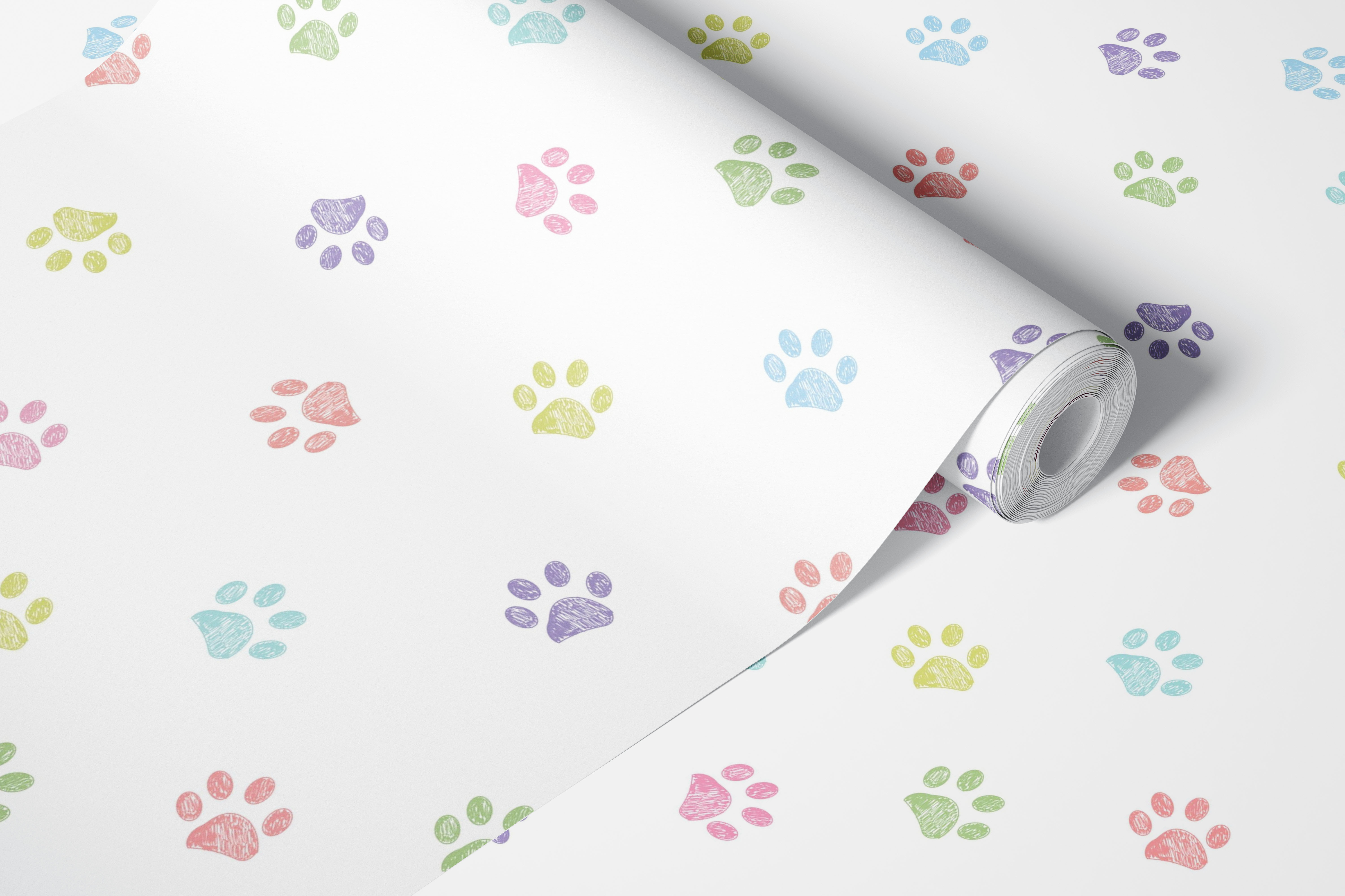 Pastel color paw prints wallpaper in a room