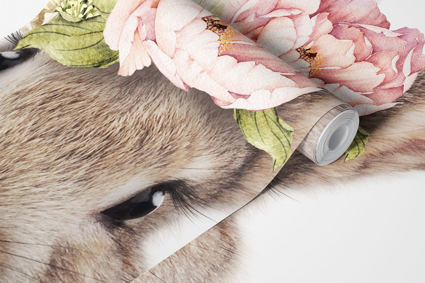 Peekaboo Bunny Floral wallpaper roll