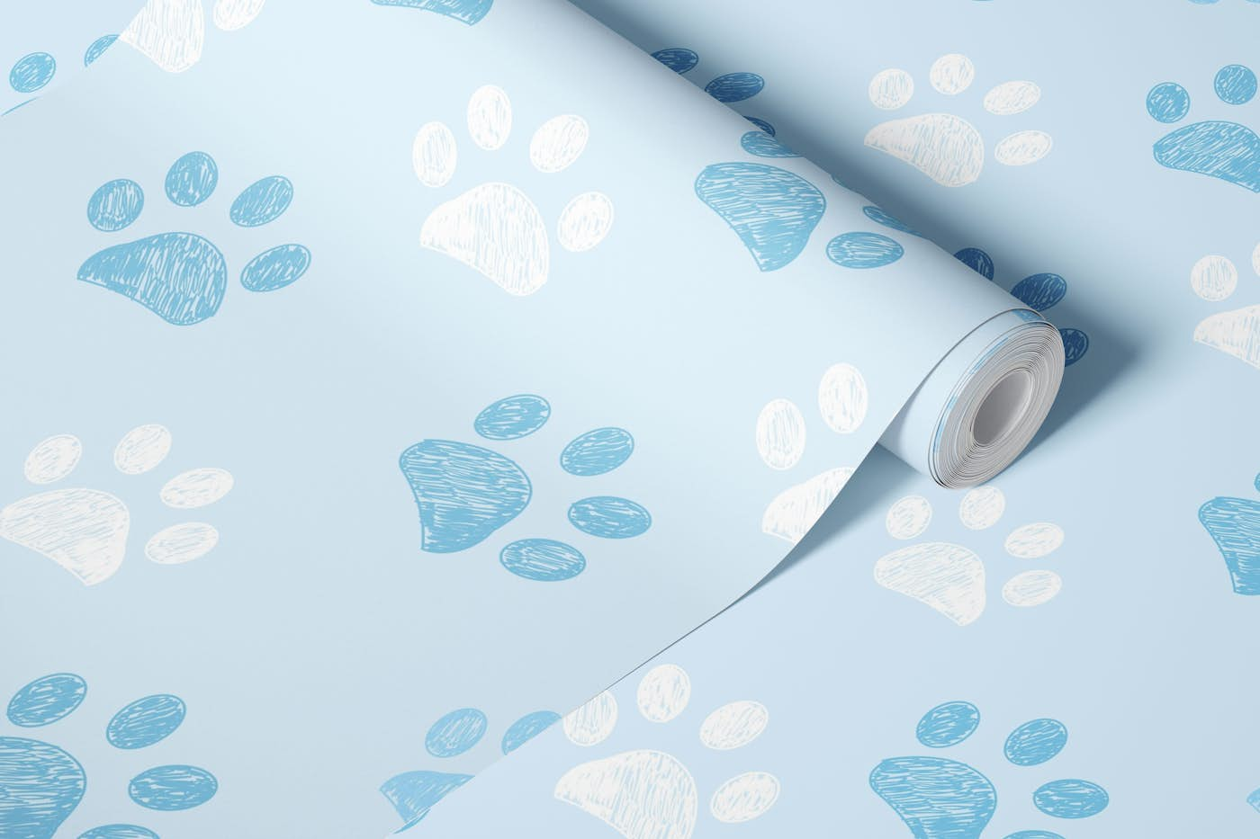 Colorful doodle paw prints symbol wallpaper roll