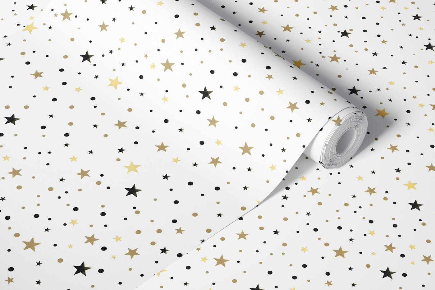 Gold, yellow and black stars pattern wallpaper roll