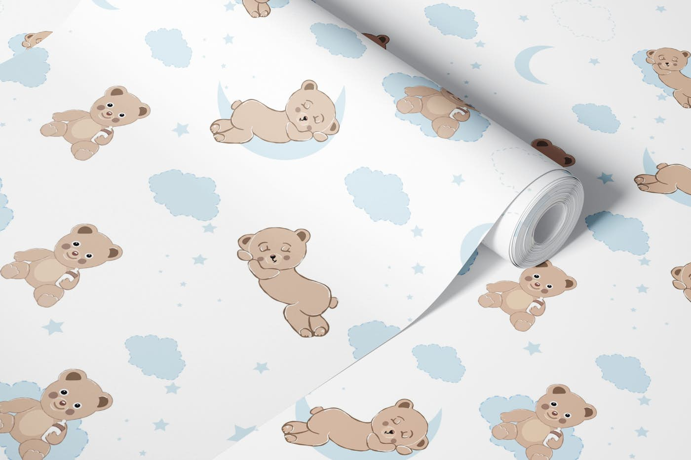 Cute bears with clouds wallpaper roll