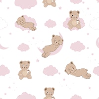 Cute bears with clouds pink carta da parati