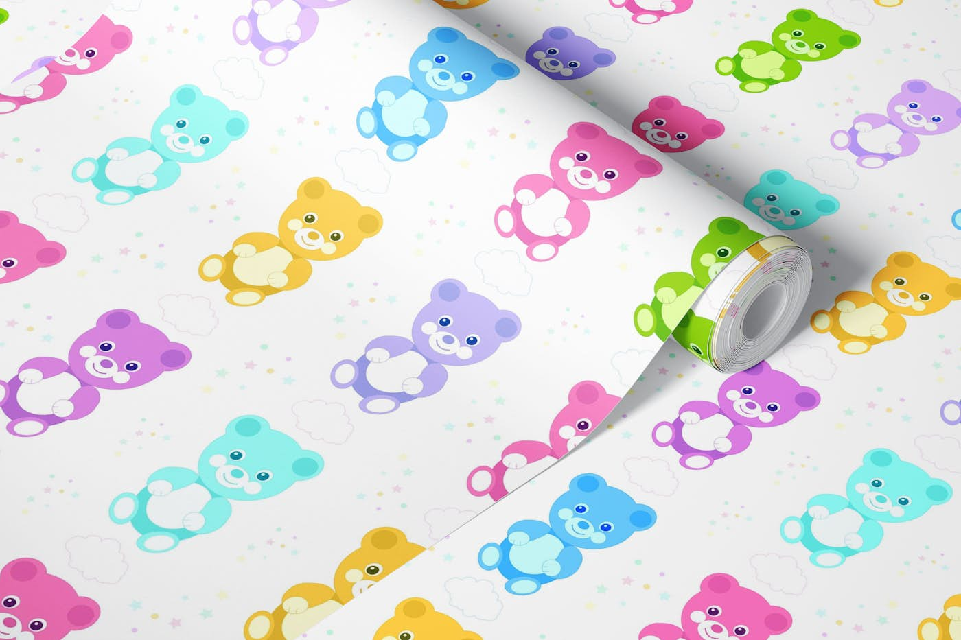 Colorful tedy bears wallpaper roll