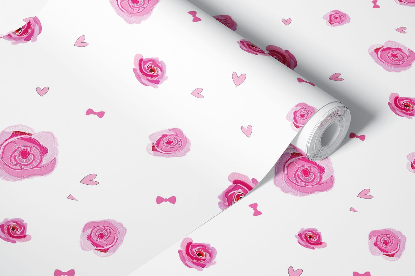 Hand drawn pink beauty roses wallpaper roll