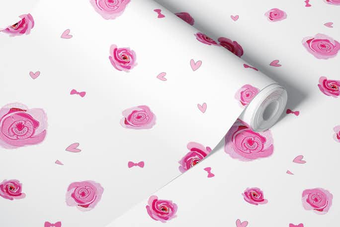 Hand drawn pink beauty roseswallpaper roll