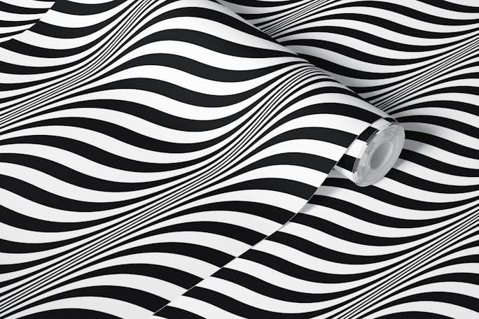 Optical Illusion Lines Retro Black Whitewallpaper roll