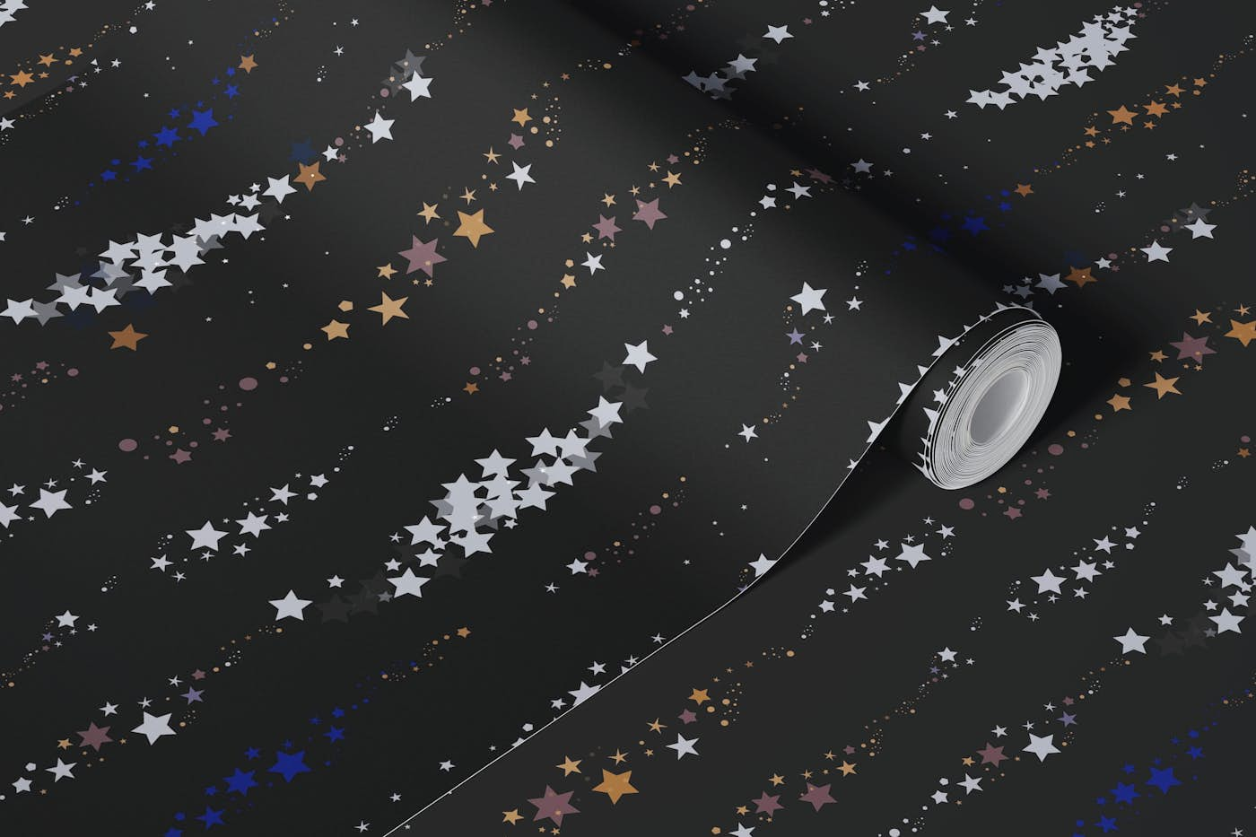 Stars gold, grey and navy shining pattern wallpaper roll