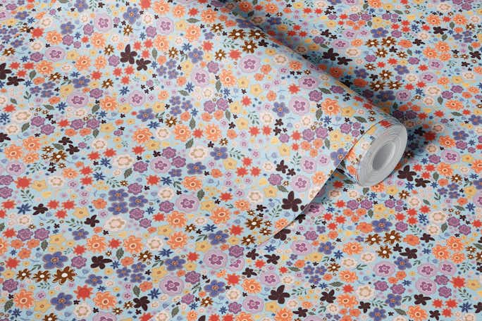 Ditsy cute floral pattern blue patternwallpaper roll