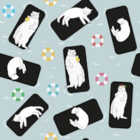 Hand drawn funny cats sunbathing on the sea carta da parati