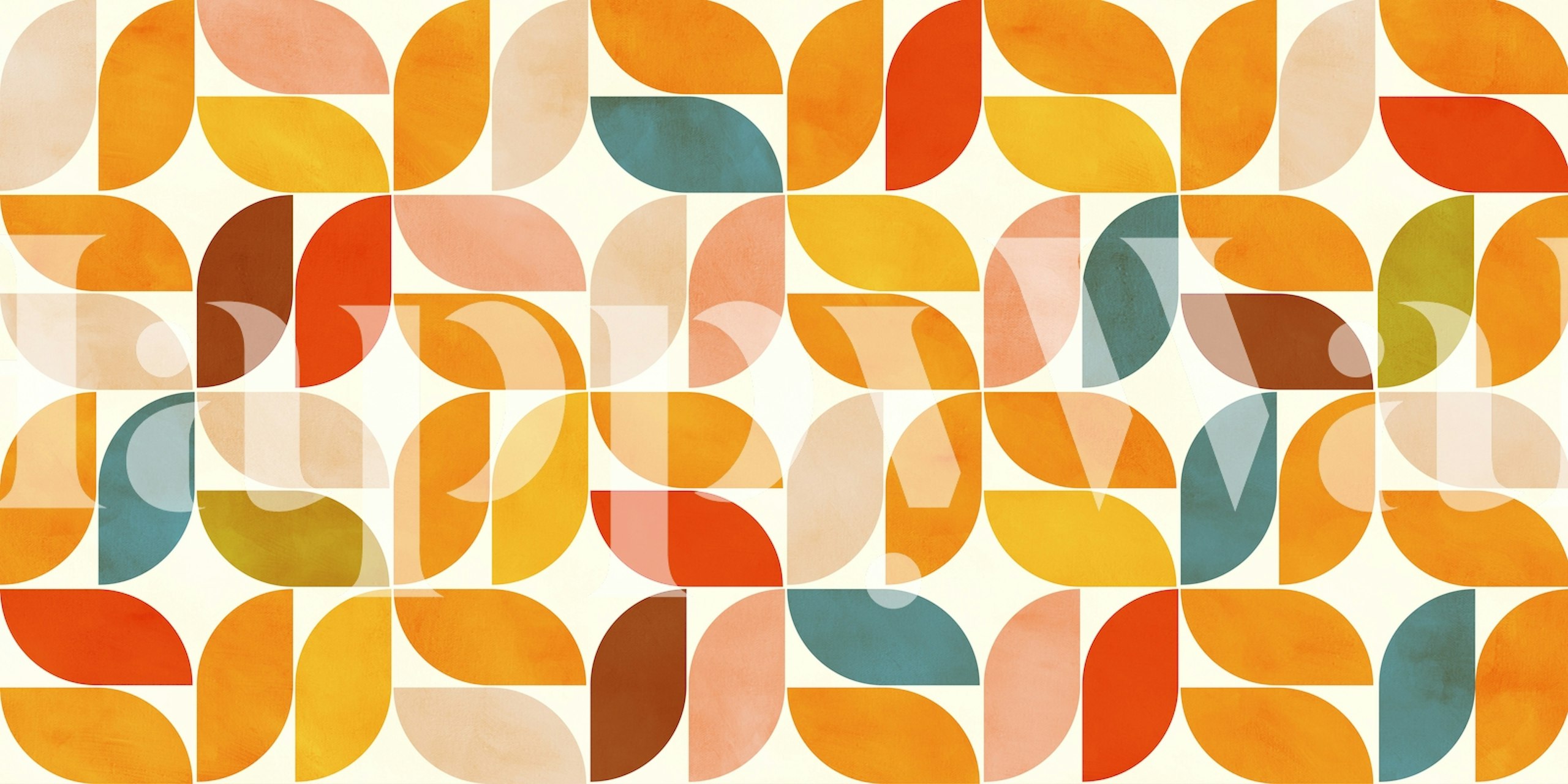 Mid century retro orange geometric pattern wall mural