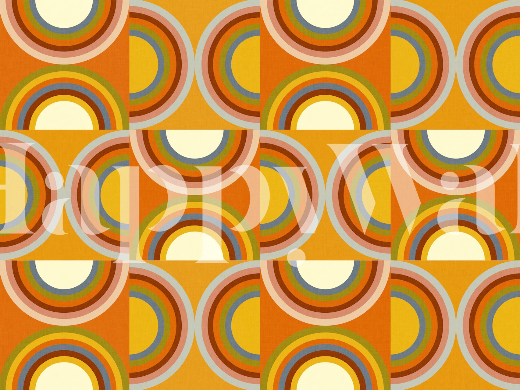 Geometric sun arches in orange, yellow, and brown wallpaper