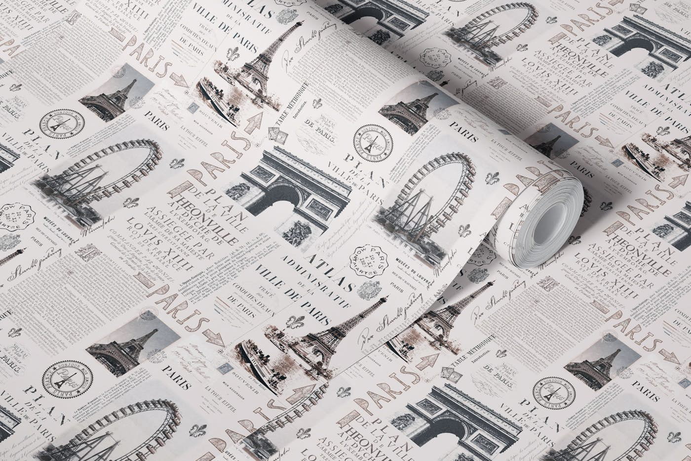 Vintage Paris Nostalgia Collage wallpaper roll