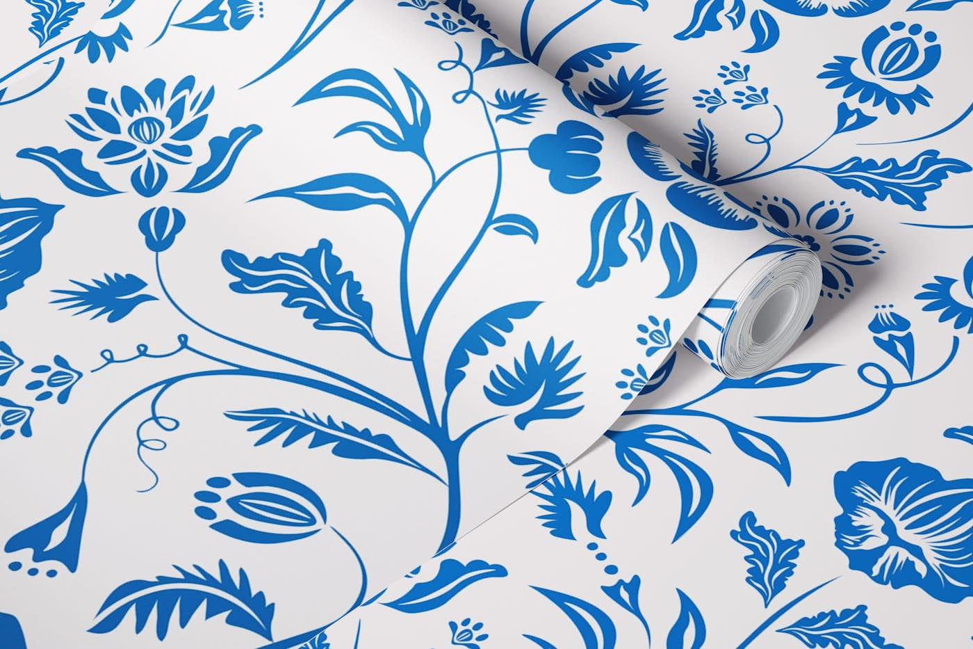 French Blue Damask Floral Art Nouveau wallpaper roll