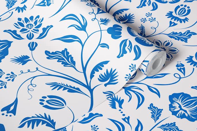 French Blue Damask Floral Art Nouveauwallpaper roll