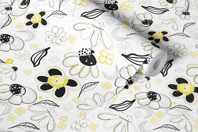 Flower daisies abstract patternwallpaper roll