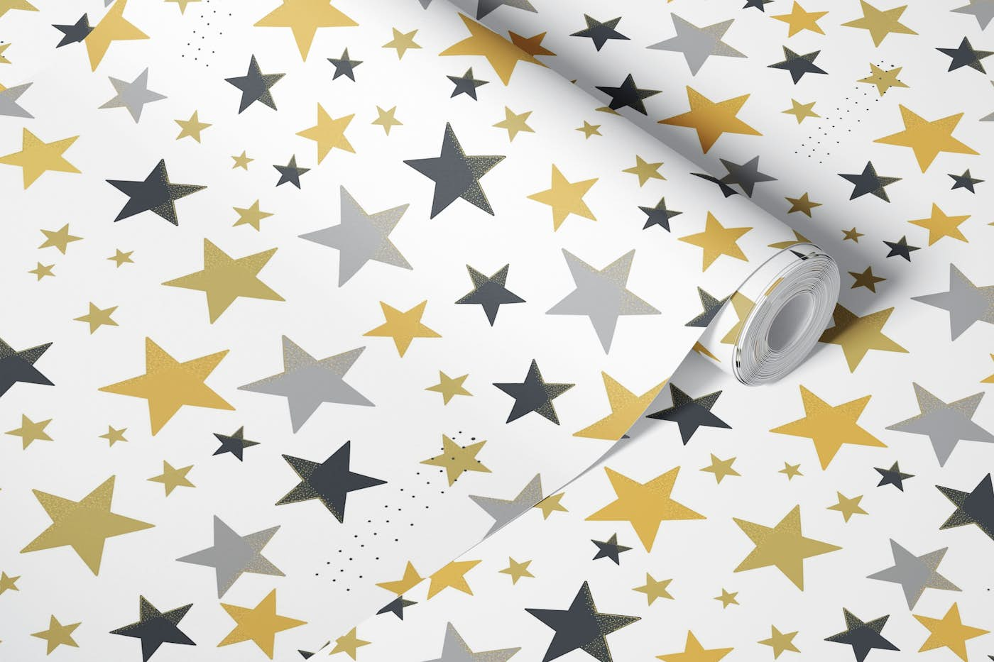 Shining golden and silver colored stars wallpaper roll