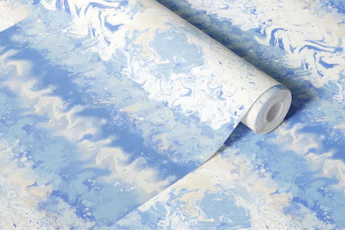 Dye craft tie dyed blue and white waveswallpaper roll