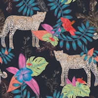 Hand drawn leopard colorful tropical leaves papiers peint