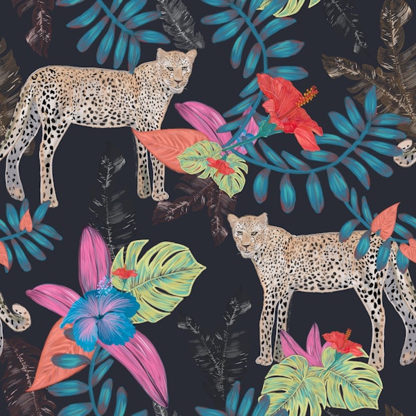 Leopard colorful tropical leaves