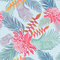 Ginger flower and palm leaves tapet