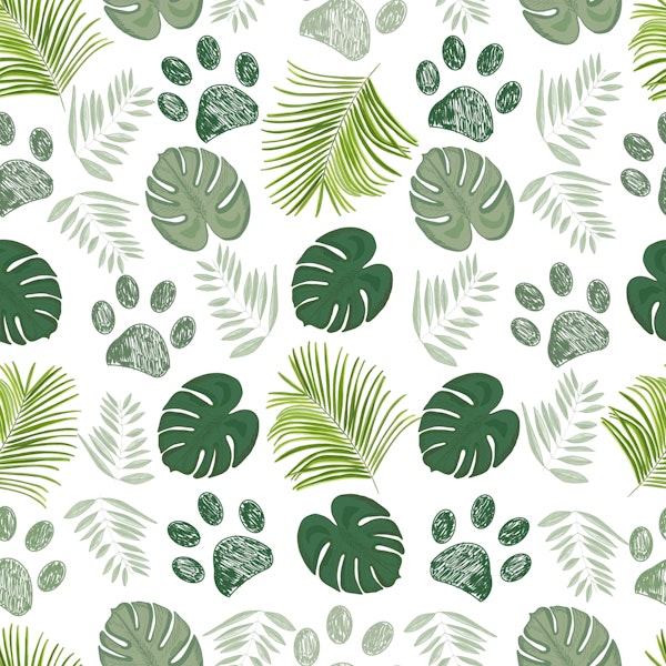 Paw print with palm leaves