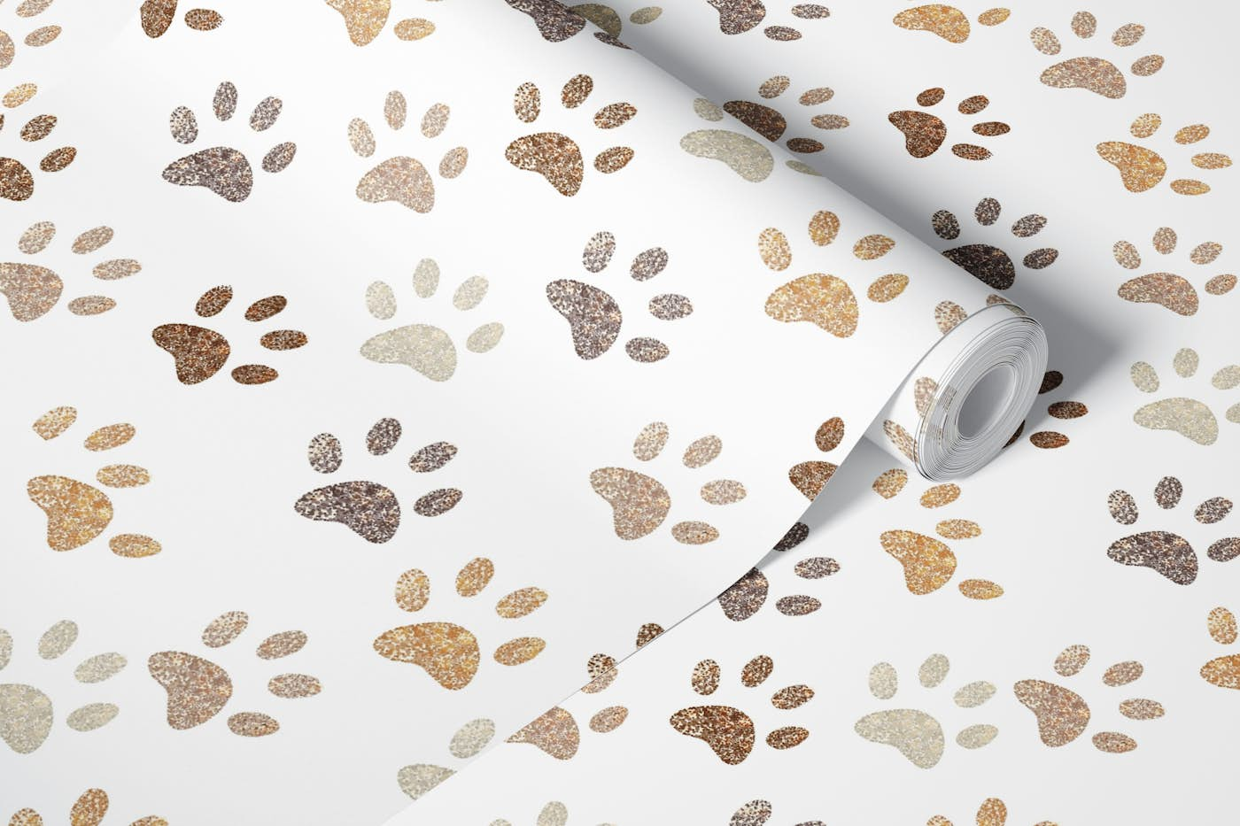 Shining brown colored paw print wallpaper roll