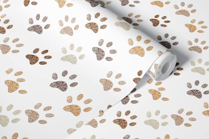 Shining brown colored paw printwallpaper roll