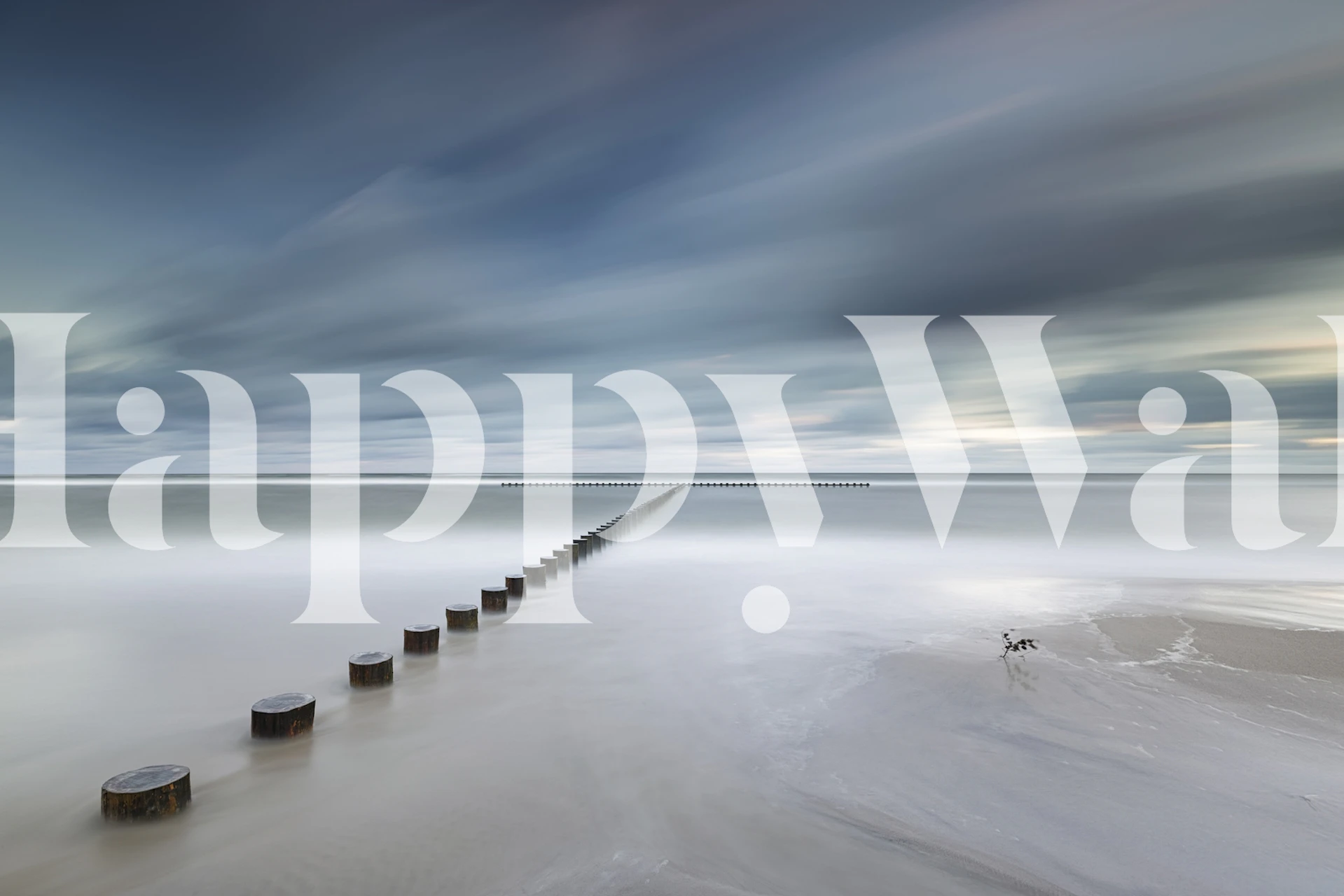 Tranquil seascape wall mural with minimalist jetty extending into the horizon