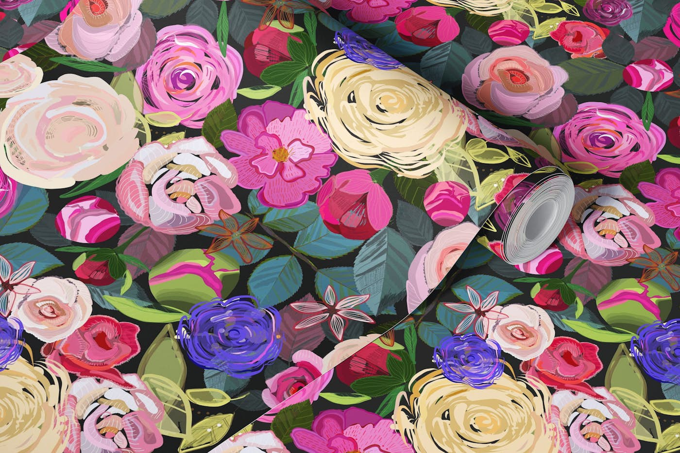 Colorful roses floral pattern wallpaper roll