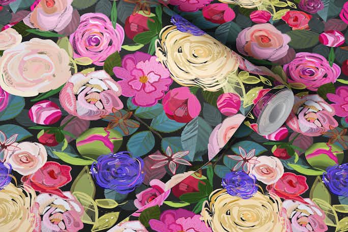 Colorful roses floral patternwallpaper roll