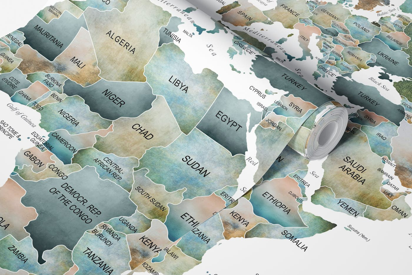 World Map Muted Tones wallpaper roll