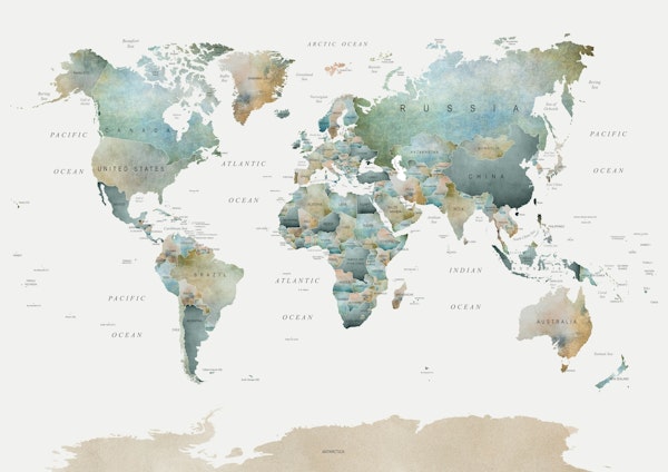 World Map Muted Tones